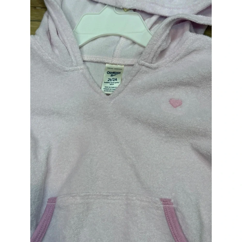 OshKosh Bgosh Toddler Girls Pink Terry Cloth Hoodie Heart Pullover Size 2T